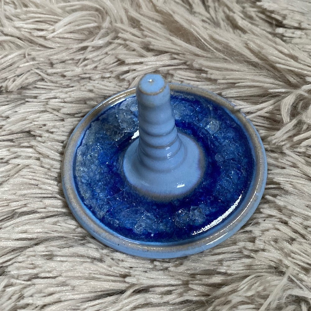 PALOMA POTTERY RECYCLED GLASS GLAZED POTTERY RING HOLDER JEWELRY DISH EUC